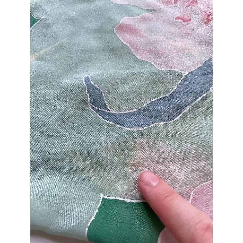 Vintage Oscar de la Renta Green and Pink Floral Silk Scarf 33" Square - Picture 6 of 6